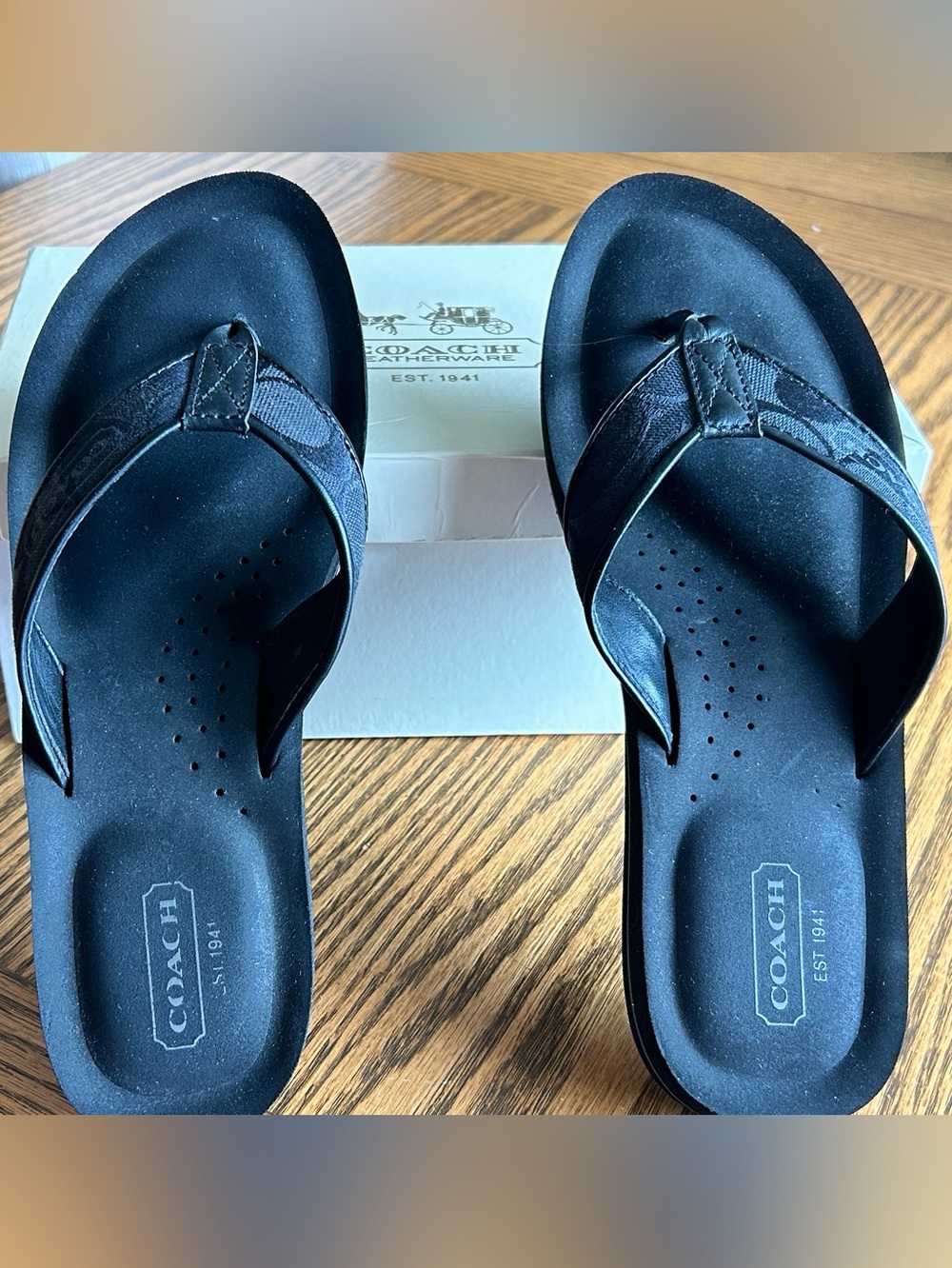 Coach Women’s Black Jolie Signature Logo Strap Thong Flip Flop Sandals Size 8 - Picture 14 of 15